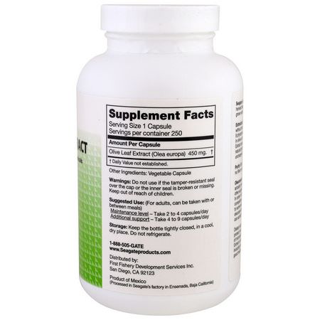 Influensa, Hosta, Förkylning, Kosttillskott: Seagate, Olive Leaf Extract, 450 mg, 250 Veggie Caps