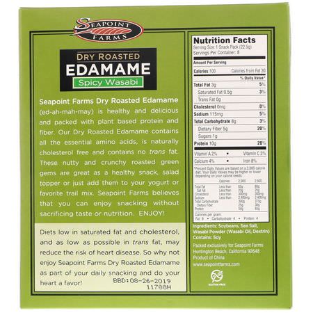 Edamame, Grönsaker, Grönsaksnacks, Frukt: Seapoint Farms, Dry Roasted Edamame, Spicy Wasabi, 8 Snack Packs, 0.79 oz (22.5 g) Each