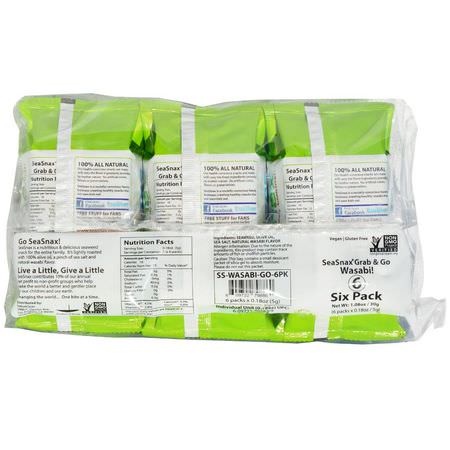 Tångsnacks: SeaSnax, Grab & Go, Premium Roasted Seaweed Snack, Wasabi, 6 Pack, 0.18 oz (5 g) Each