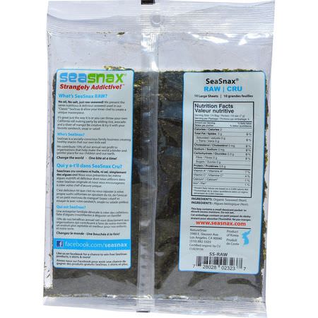 Tångsnacks: SeaSnax, Organic Raw Seaweed, 1.0 oz (28 g)