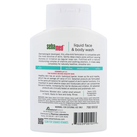 Rengöringsmedel, Ansikts Tvätt, Skrubba, Ton: Sebamed USA, Liquid Face & Body Wash, 6.8 fl oz (200 ml)