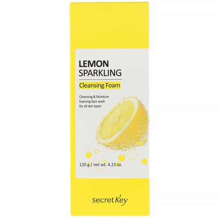 Rengöringsmedel, Ansikts Tvätt, K-Beauty Cleanse, Skrubba: Secret Key, Lemon Sparkling Cleansing Foam, 4.23 oz (120 g)