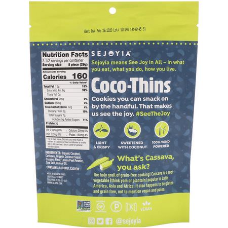 Kakor, Mellanmål: Sejoyia, Coco-Thins, Snackable Cashew Cookies, Lemon Zest, 3.5 oz (99 g)