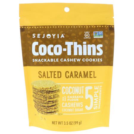 Kakor, Mellanmål: Sejoyia, Coco-Thins, Snackable Cashew Cookies, Salted Caramel, 3.5 oz (99 g)