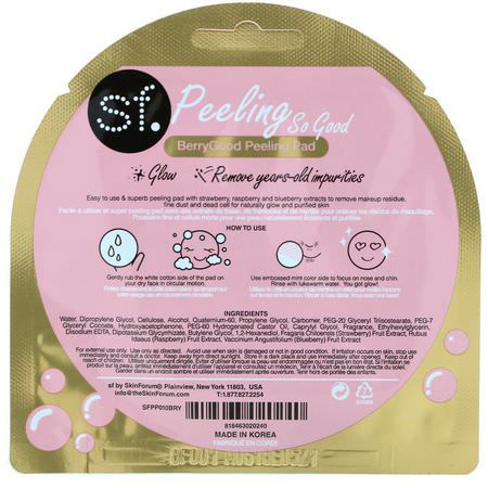 Rengöringsmedel, Ansikts Tvätt, K-Beauty Cleanse, Scrub: SFGlow, Peeling So Good, BerryGood Peeling Pad, 1 Pad, 7 ml (0.24 oz)