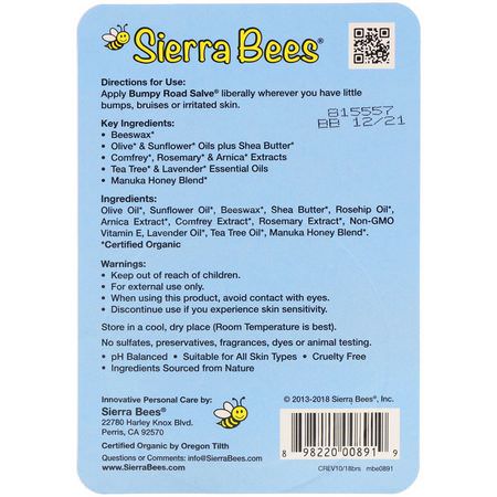 Örtsalve, Homeopati, Örter: Sierra Bees, Bumpy Road Salve, .6 oz (17 g)