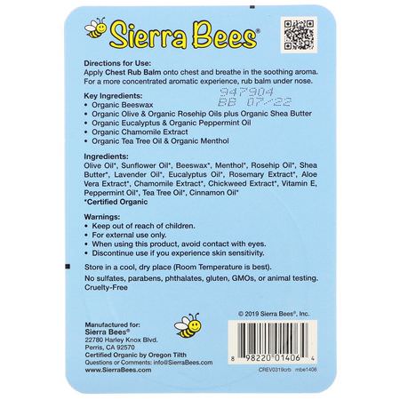 Salvor, Tematik, Första Hjälpen, Medicinskåpet: Sierra Bees, Chest Rub Balm, Eucalyptus & Peppermint, 0.6 oz (17 g)