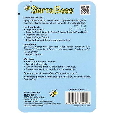 Nagelvård, Nagelvård, Bad: Sierra Bees, Cuticle Care Balm, Geranium, Orange & Lemongrass, 0.6 oz (17 g)
