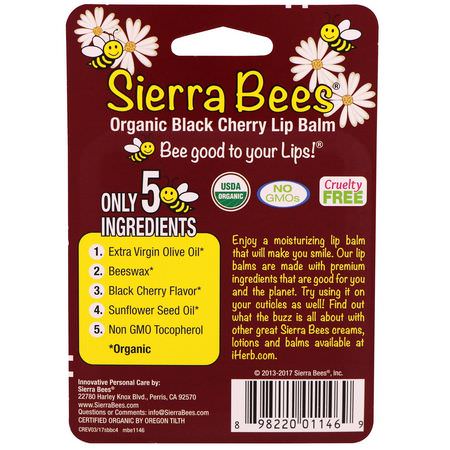 Läppbalsam, Läppvård, Bad: Sierra Bees, Organic Lip Balms, Black Cherry, 4 Pack, .15 oz (4.25 g) Each