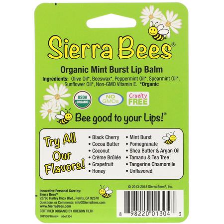 Läppbalsam, Läppvård, Bad: Sierra Bees, Organic Lip Balms, Mint Burst, 4 Pack, .15 oz (4.25 g) Each