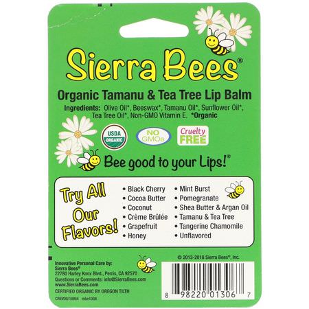 Läppbalsam, Läppvård, Bad: Sierra Bees, Organic Lip Balms, Tamanu & Tea Tree, 4 Pack, .15 oz (4.25 g) Each