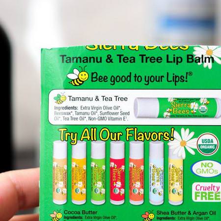 Sierra Bees, Organic Lip Balms, Tamanu & Tea Tree, 4 Pack, .15 oz (4.25 g) Each
