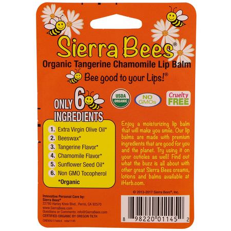 Läppbalsam, Läppvård, Bad: Sierra Bees, Organic Lip Balms, Tangerine Chamomile, 4 Pack, .15 oz (4.25 g) Each