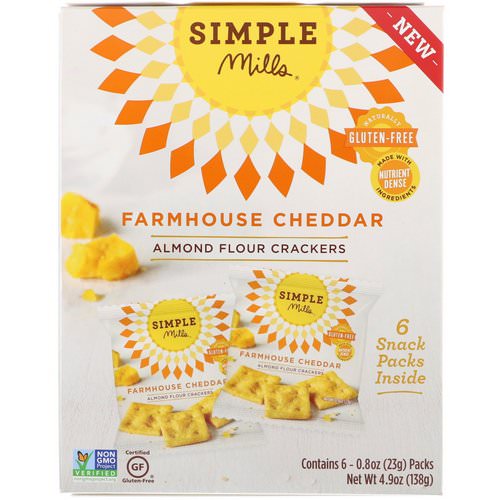 Simple Mills, Naturally Gluten-Free, Almond Flour Crackers, Farmhouse Cheddar, 6 Packs, 0.8 oz (23 g) Each Review