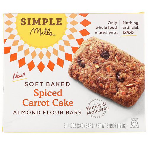 Simple Mills, Soft-Baked Almond Flour Bars, Spiced Carrot Cake, 5 Bars, 1.19 oz (34 g) Each Review