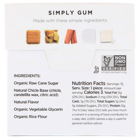 Tuggummi, Pastiller, Myntverk, Tandköttet: Simply Gum, Gum, Natural Cinnamon, 15 Pieces