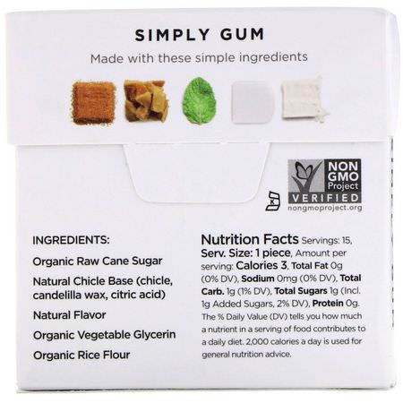Gummi, Pastiller, Myntverk, Tandköttet: Simply Gum, Gum, Natural Peppermint, 15 Pieces