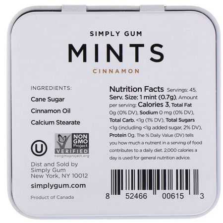 Pastiller, Mints, Tandvård, Munvård: Simply Gum, Mints, Cinnamon, 1.1 oz (30 g)