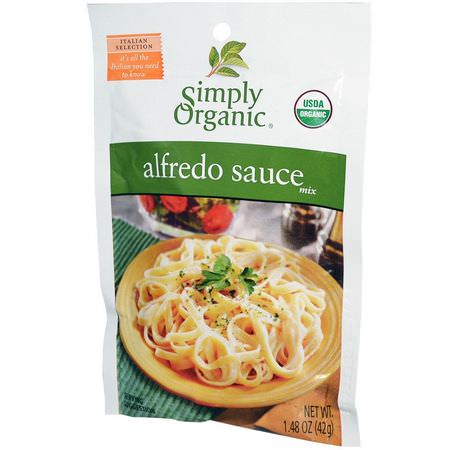 Marinader, Såser: Simply Organic, Alfredo Sauce Mix, 12 Packets, 1.48 oz (42 g) Each