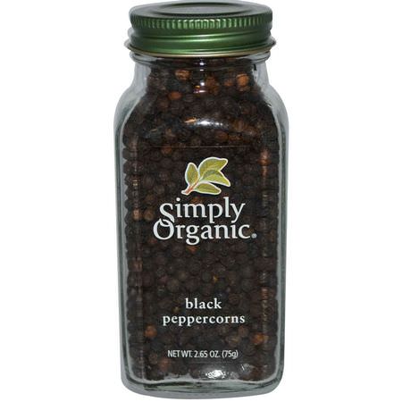 Peppar, Kryddor, Örter: Simply Organic, Black Peppercorns, 2.65 oz (75 g)
