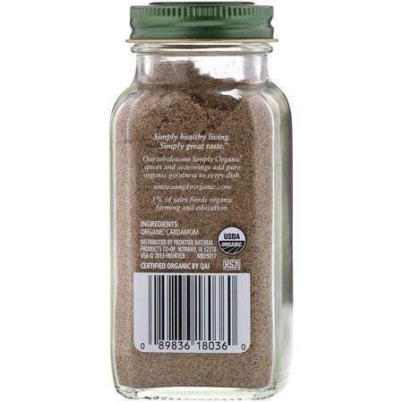 Kardemumma, Kryddor, Örter: Simply Organic, Cardamom, 2.82 oz (80 g)