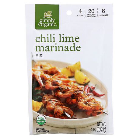 Marinader, Såser: Simply Organic, Chili Lime Marinade Mix, 12 Packets, 1.00 oz (28 g) Each