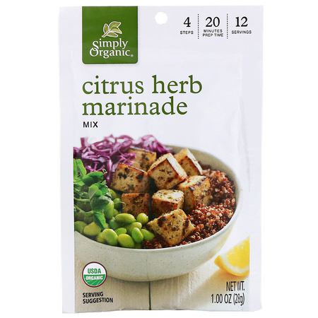 Marinader, Såser: Simply Organic, Citrus Herb Marinade Mix, 12 Packets, 1.00 oz (28 g) Each