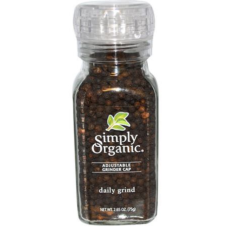 Peppar, Kryddor, Örter: Simply Organic, Daily Grind, Black Peppercorn, 2.65 oz (75 g)
