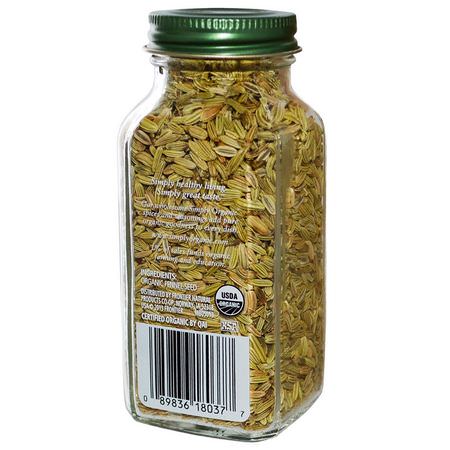 Fänkål Kryddor, Örter: Simply Organic, Fennel Seeds, 1.90 oz (54 g)