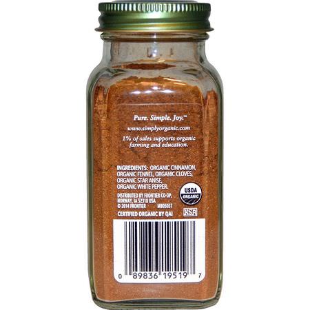 Kryddor, Örter: Simply Organic, Five Spice Powder, 2.01 oz (57 g)