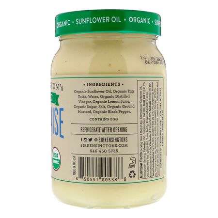 Majonnäs, Vingrön, Oljor: Sir Kensington's, Organic, Mayonnaise, 16 fl oz (473 ml)