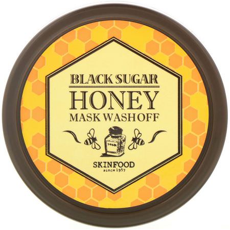 Ljusare Masker, K-Beauty Ansiktsmasker, Skal, Ansiktsmasker: Skinfood, Black Sugar Honey Mask Wash Off, 3.5 oz (100 g)