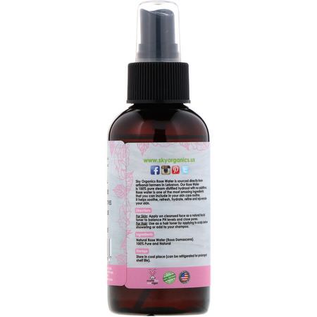 Toners, Scrub, Tone, Cleanse: Sky Organics, 100% Pure Organic, Rose Water Facial Mist, Hydrating Toner, 4 fl oz (118 ml)