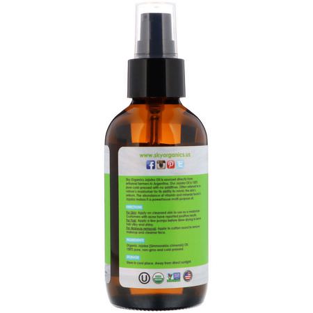 Jojoba, Massageoljor, Kropp, Bad: Sky Organics, Organic Jojoba Oil, 100% Pure & Natural, 4 fl oz (118 ml)