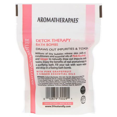 Badbomber, Oljor, Badsalter, Dusch: Smith & Vandiver, Detox Therapy Bath Bombs with Pink Grapefruit & Ginger Essential Oils, 4 Effervescent Bath Balls, 0.8 oz (22 g) Each