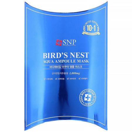 Treatment Masks, K-Beauty Face Masks, Peels, Face Masks: SNP, Bird's Nest Aqua Ampoule Mask, 10 Sheets, 0.84 fl oz (25 ml) Each