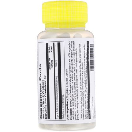 Influensa, Hosta, Förkylning, Kosttillskott: Solaray, Organically Grown Echinacea, 450 mg, 100 VegCaps