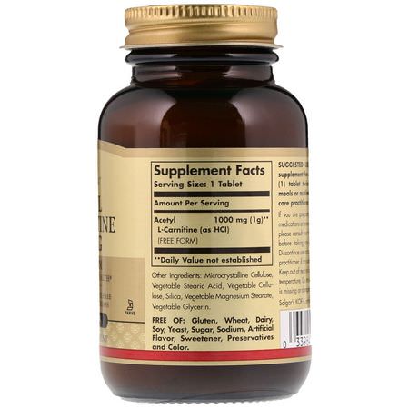 Acetyl L-Karnitin, Aminosyror, Kosttillskott: Solgar, Acetyl L-Carnitine, 1,000 mg, 30 Tablets