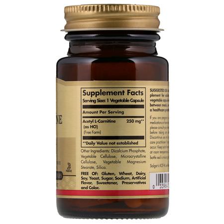 Acetyl L-Karnitin, Aminosyror, Kosttillskott: Solgar, Acetyl-L-Carnitine, 250 mg, 30 Vegetable Capsules