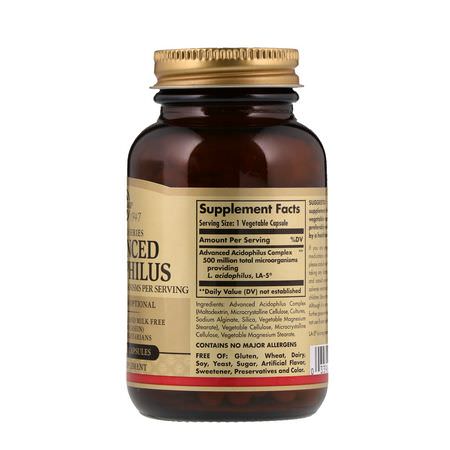 Acidophilus, Probiotics, Digestion, Supplements: Solgar, Advanced Acidophilus, 100 Vegetable Capsules