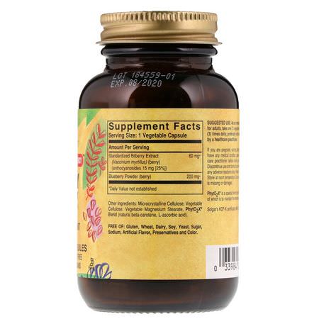 Blåbär, Homeopati, Örter: Solgar, Bilberry Berry Extract, 60 Vegetable Capsules