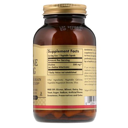 Choline, Mineraler, Kosttillskott: Solgar, Choline, 350 mg, 100 Vegetable Capsule