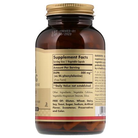 Aminosyror, Kosttillskott: Solgar, DLPA, Free Form, 500 mg, 100 Vegetable Capsules