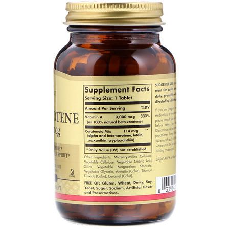 Betakaroten, Antioxidanter, Kosttillskott: Solgar, Dry Beta-Carotene, 3,000 mcg, 250 Tablets