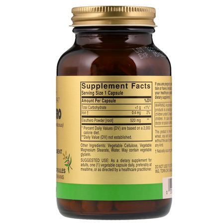 Ginseng, Eleuthero, Homeopati, Örter: Solgar, Eleuthero, 520 mg, 100 Vegetable Capsules