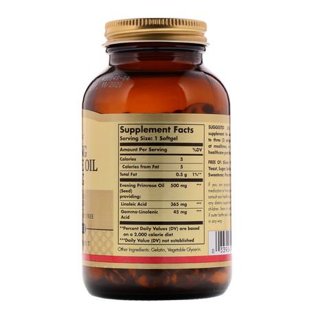 Kvällsbromsolja, Kvinnors Hälsa, Kosttillskott: Solgar, Evening Primrose Oil, 500 mg, 180 Softgels