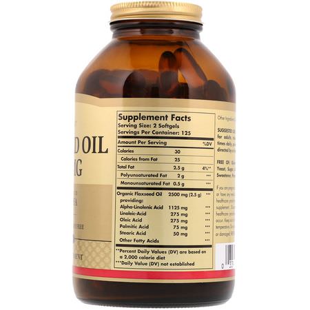 Linfrötillskott, Omegas Epa Dha, Fiskolja, Kosttillskott: Solgar, Flaxseed Oil, 1,250 mg, 250 Softgels