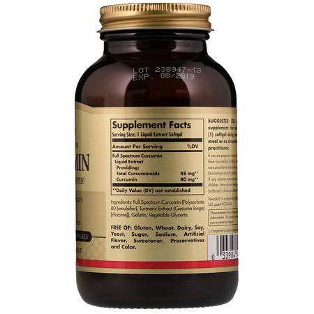 Curcumin, Gurkmeja, Antioxidanter, Kosttillskott: Solgar, Full Spectrum Curcumin, 90 Liquid Extract Softgels