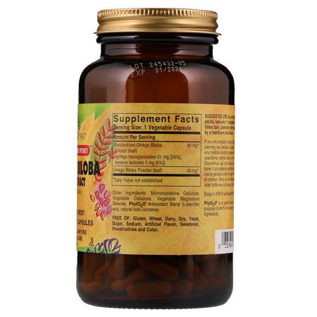 Ginkgo Biloba, Homeopati, Örter: Solgar, Ginkgo Biloba Leaf Extract, 180 Vegetable Capsules