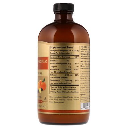 Kalcium, Mineraler, Kosttillskott: Solgar, Liquid Calcium Magnesium Citrate with Vitamin D3, Natural Orange Vanilla, 16 fl oz (473 ml)